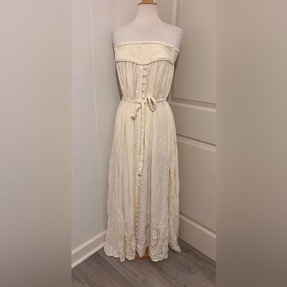 Fillyboo Zippora Cream Maxi Strapless Eyelet Maternity‎ Dress Fairy Bohemian